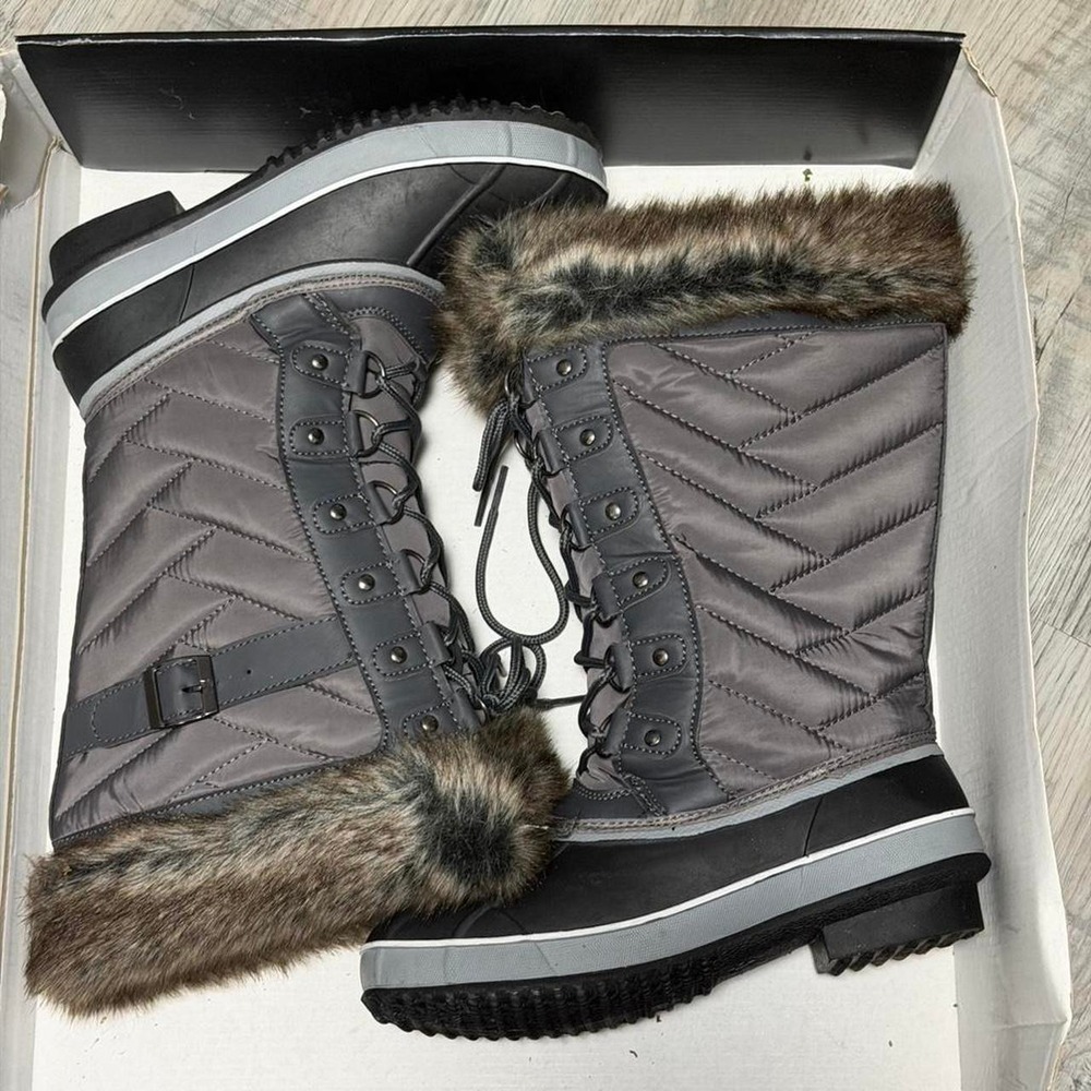 Torrid Grey Quilted Fur Snow Boots Size 6.5